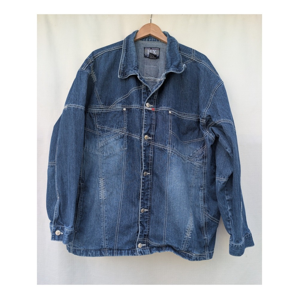 Bachi Exchange BX Italian Design Denim Jacket XXL Blue Distressed Embroidered